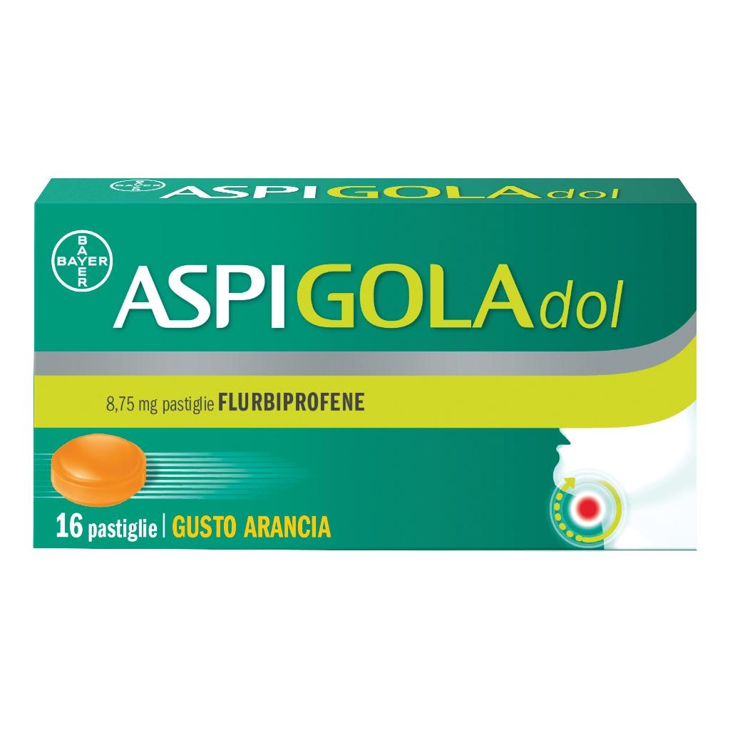 Aspi Gola Dol Caramelle Antinfiammatorio per Mal di Gola - 16 Pastiglie Senza Zucchero al Gusto Arancia