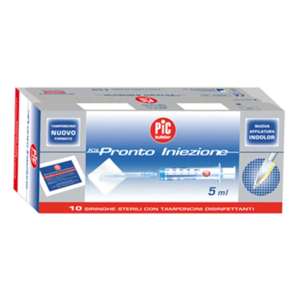 ASTUCCIO PIC PRONTO INIEZIONE CON 10 SIRINGHE STERILI MONOUSO APIROGENE ED ATOSSICHE CON AGO 14 ULTRAFINE 5ML