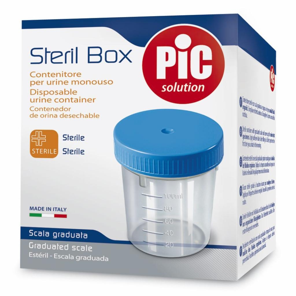 CONTENITORE PIC STERILE TRASPARENTE PER ANALISI DEI FLUIDI ORGANICI 100 ML TAPPO A VITE + ETICHETTA AUTOADESIVA