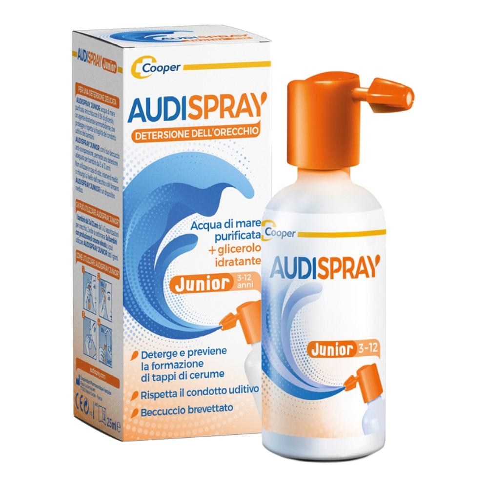 AUDISPRAY JUNIOR 3-12 ANNI SOLUZIONE DI ACQUA DI MARE IPERTONICA SPRAY SENZA GAS IGIENE ORECCHIO 25ML