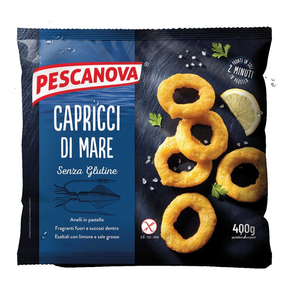 PESCANOVA CAPRICCI DI MARE ANELLI ALLA ROMANA PASTELLATI E SURGELATI SENZA GLUTINE 400 G