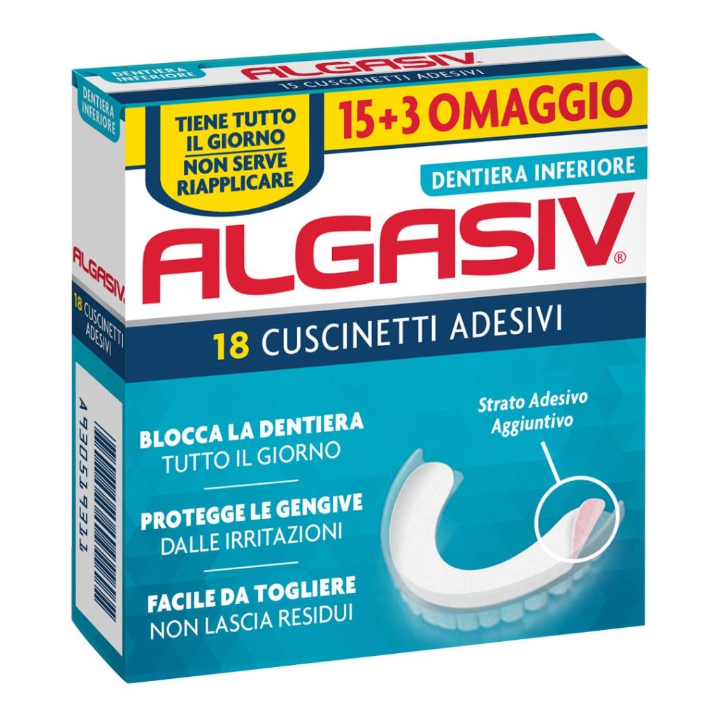 ALGASIV ADESIVO PER PROTESI DENTARIA INFERIORE 15 PEZZI OFFERTA SPECIALE + 3 PEZZI