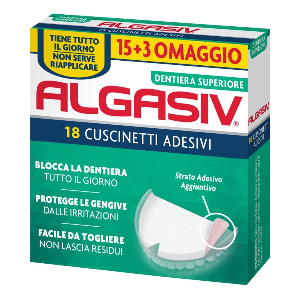 ALGASIV ADESIVO PER PROTESI DENTARIA SUPERIORE 15 PEZZI OFFERTA SPECIALE + 3 PEZZI
