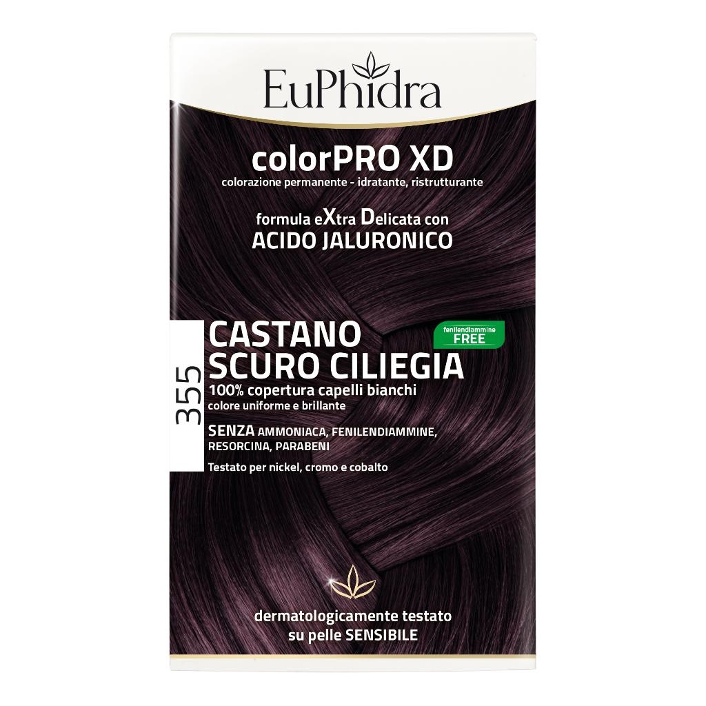 EUPHIDRA COLORPRO XD 355 CASTANO SCURO CILIEGIA GEL COLORANTE CAPELLI IN FLACONE + ATTIVANTE + BALSAMO + GUANTI