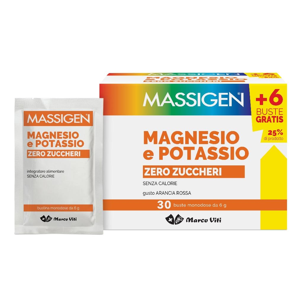 MASSIGEN MAGNESIO E POTASSIO ZERO ZUCCHERI 24 BUSTINE + 6 GRATIS