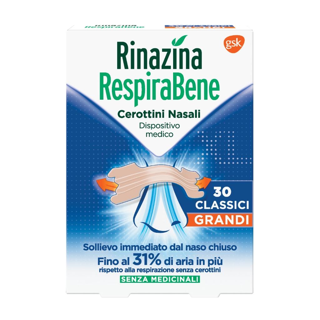 RINAZINA RESPIRABENE CEROTTI NASALI CLASSICI GRANDI CARTON 30 PEZZI