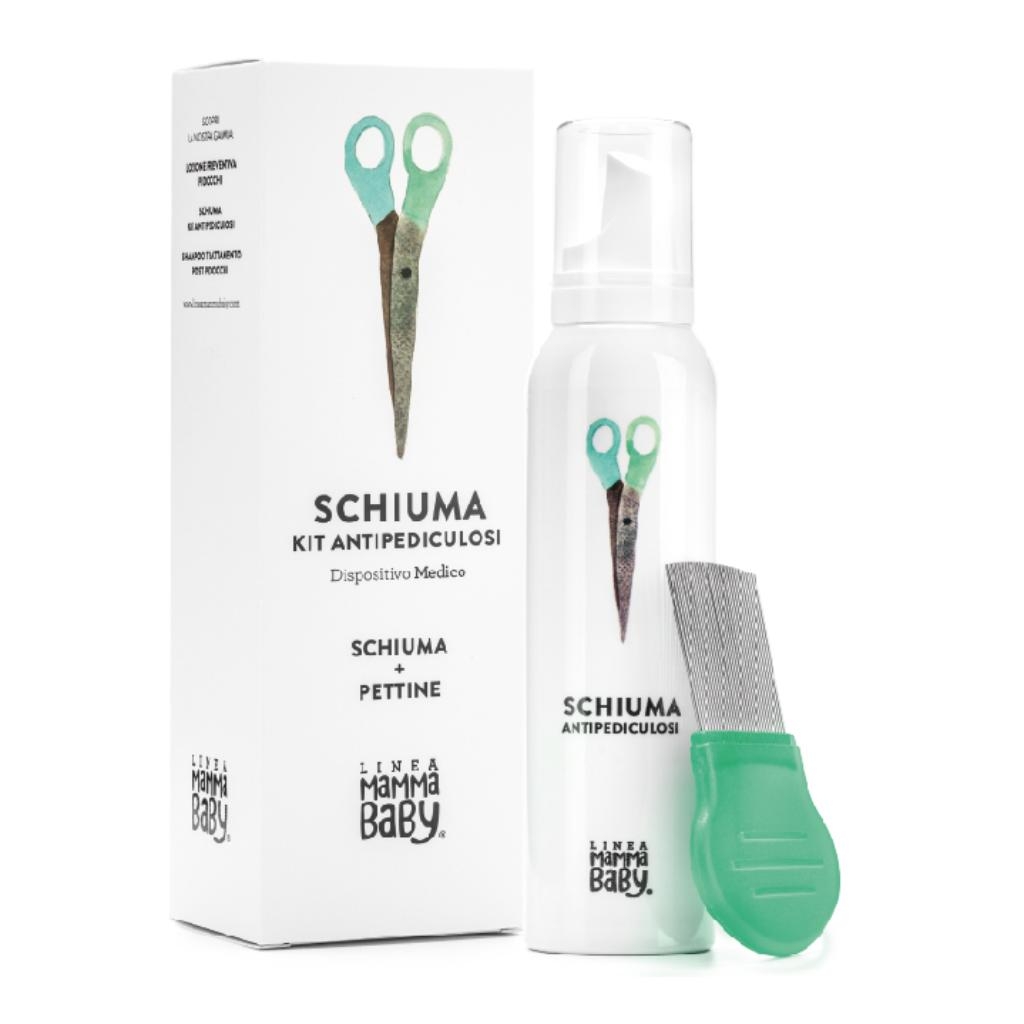 LINEA MAMMABABY SCHIUMA KIT ANTIPEDICULOSI 150 ML CON PETTINE DENTI FITTI RIMOZIONE LENDINI