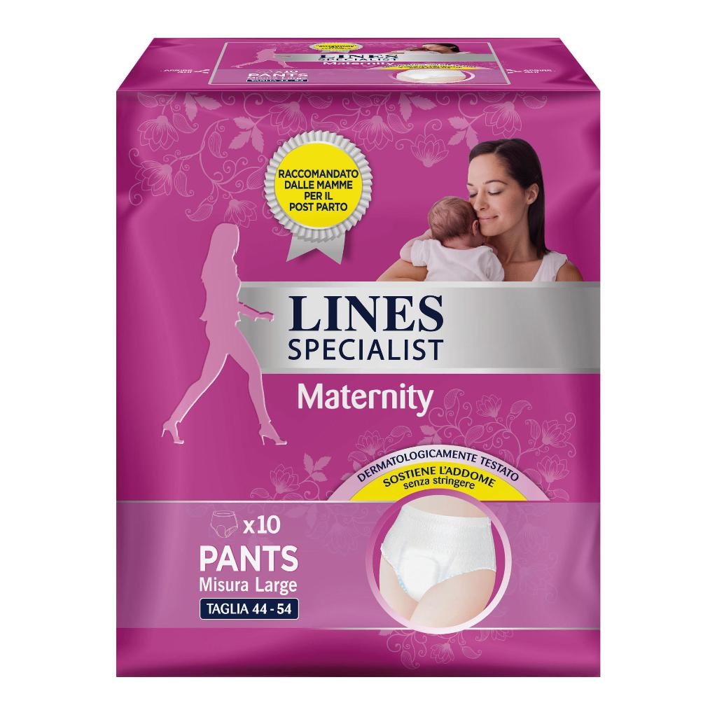 LINES SPECIALIST MATERNITY MUTANDINA ASSORBENTE PER PERDITE POST PARTO MISURA LARGE 10 PEZZI