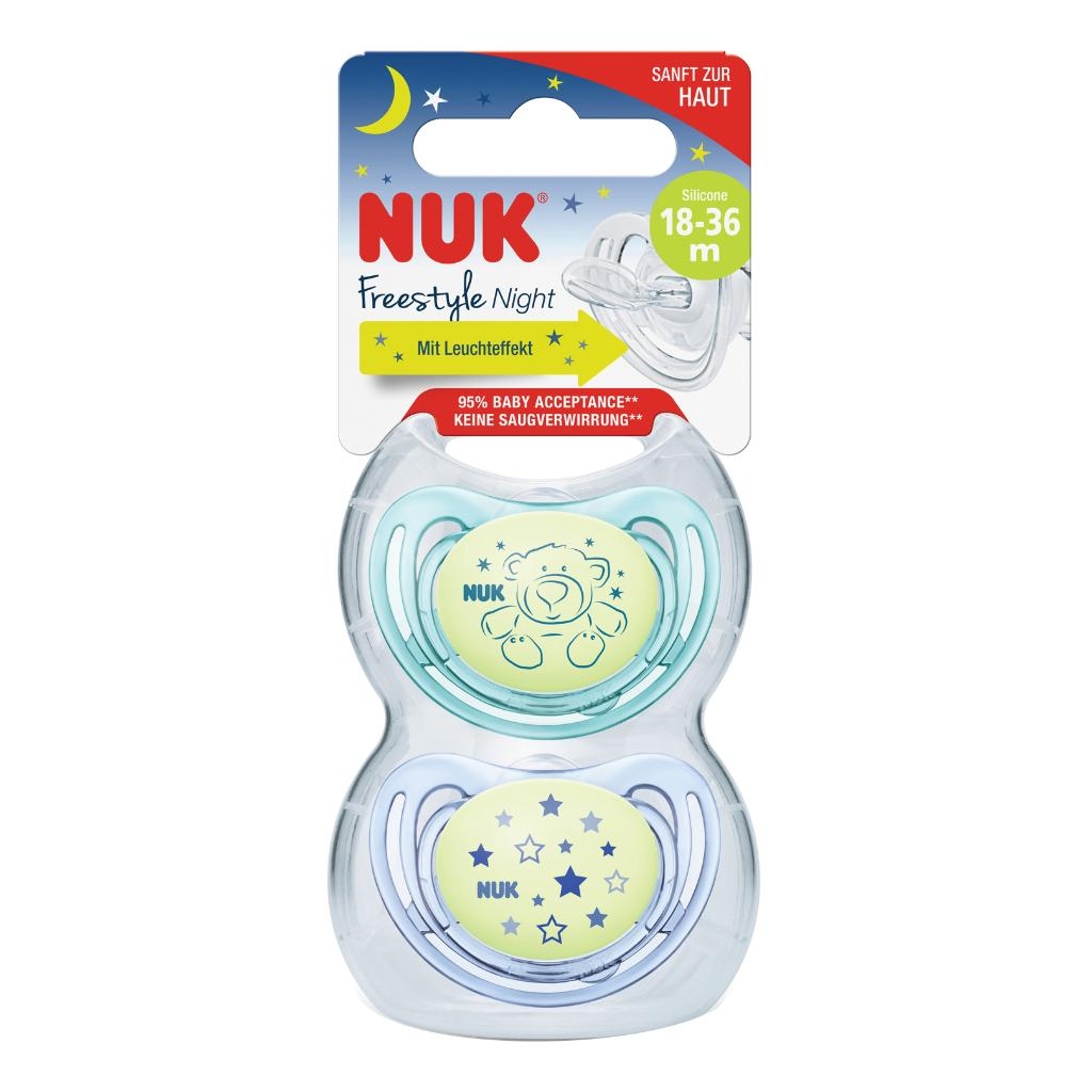 NUK SUCCHIETTO FREESTYLE NIGHT SILICONE 18-36 MESI 2 PEZZI