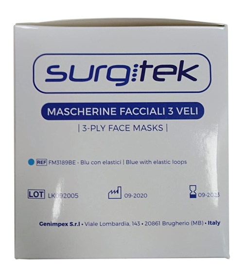 MASCHERINA 3 VELI SURGITEK FM3189BE 50 PEZZI