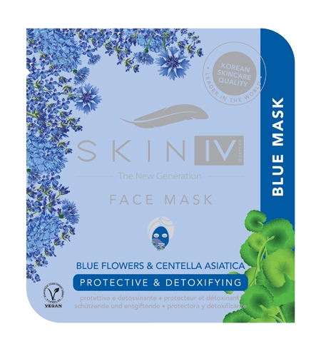 SKIN IV BLUE MASK MASCHERA COREANA MONOUSO FIORI BLU CENTELLA ASIATICA PROTETTIVA E DETOSSINANTE 25 ML