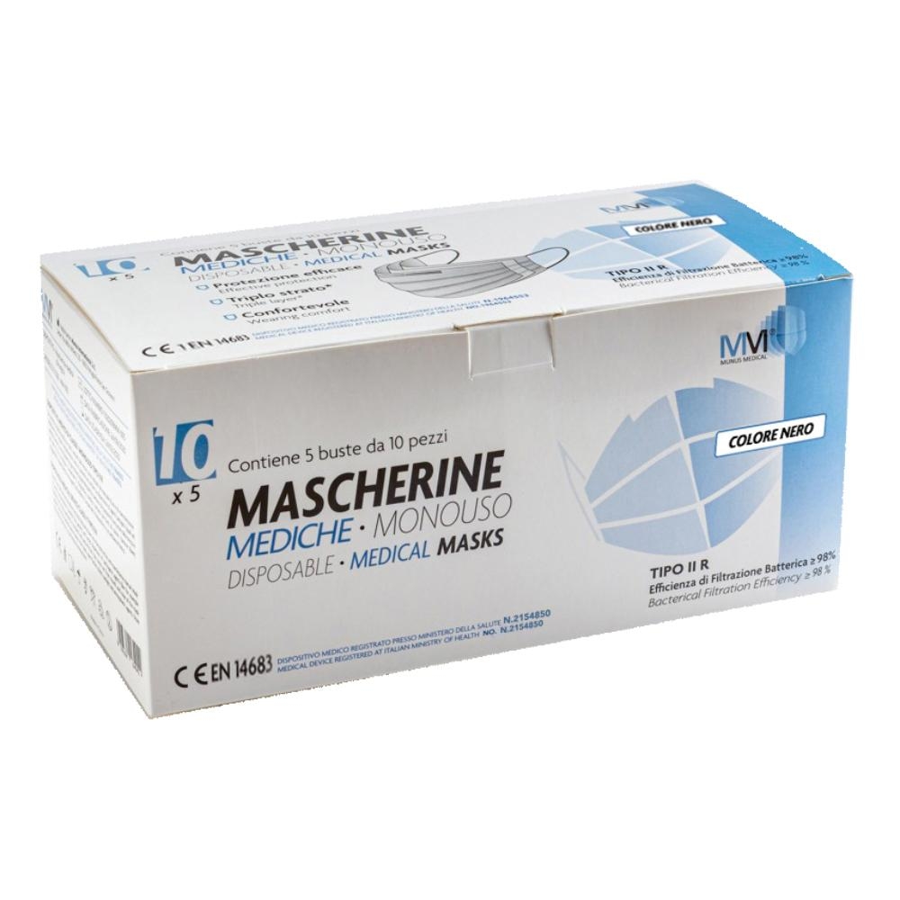 MUNUS MEDICAL MASCHERINA CHIRURGICA IIR 50 PEZZI NERA