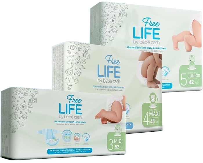 FREELIFE BY BEBECASH PANNOLINI JUNIOR TAGLIA 5 11-25 KG GIROVITA 41-62 CM 42 PEZZI